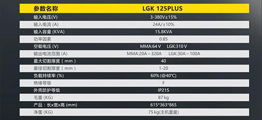 尊龙凯时人生就是搏LGK125PLUS等离子切割机参数